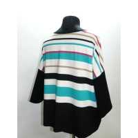 Bluzka OVERSIZE dla puszystej Wzór w paski - czarny biały mięta koral